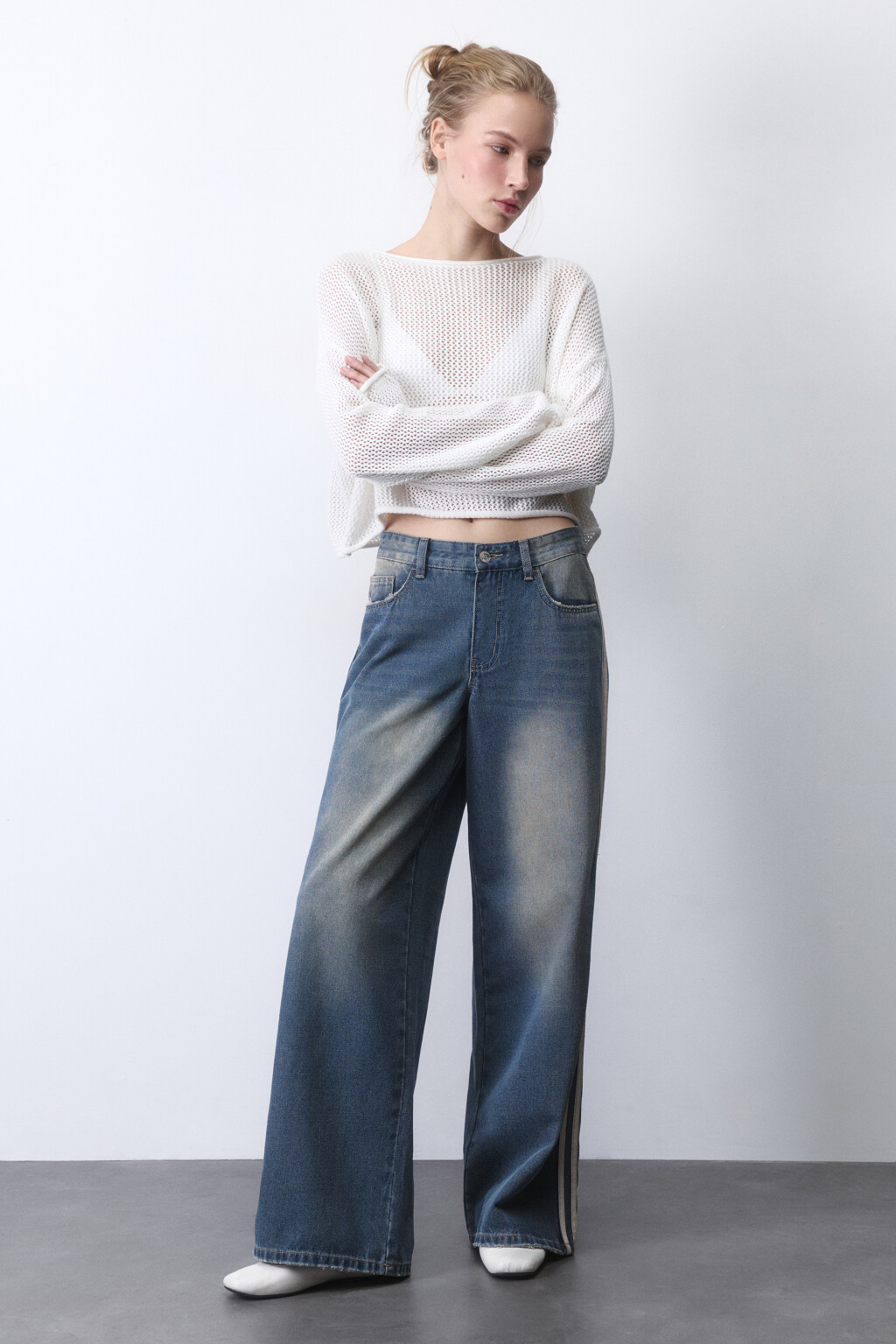 Джинсы baggy fit с низкой посадкой и лампасами - цвет синий - 5