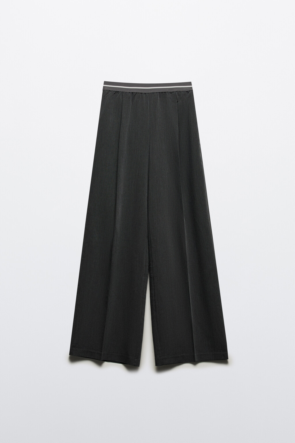 Брюки широкие костюмные с контрастным поясом - цвет серый - 9