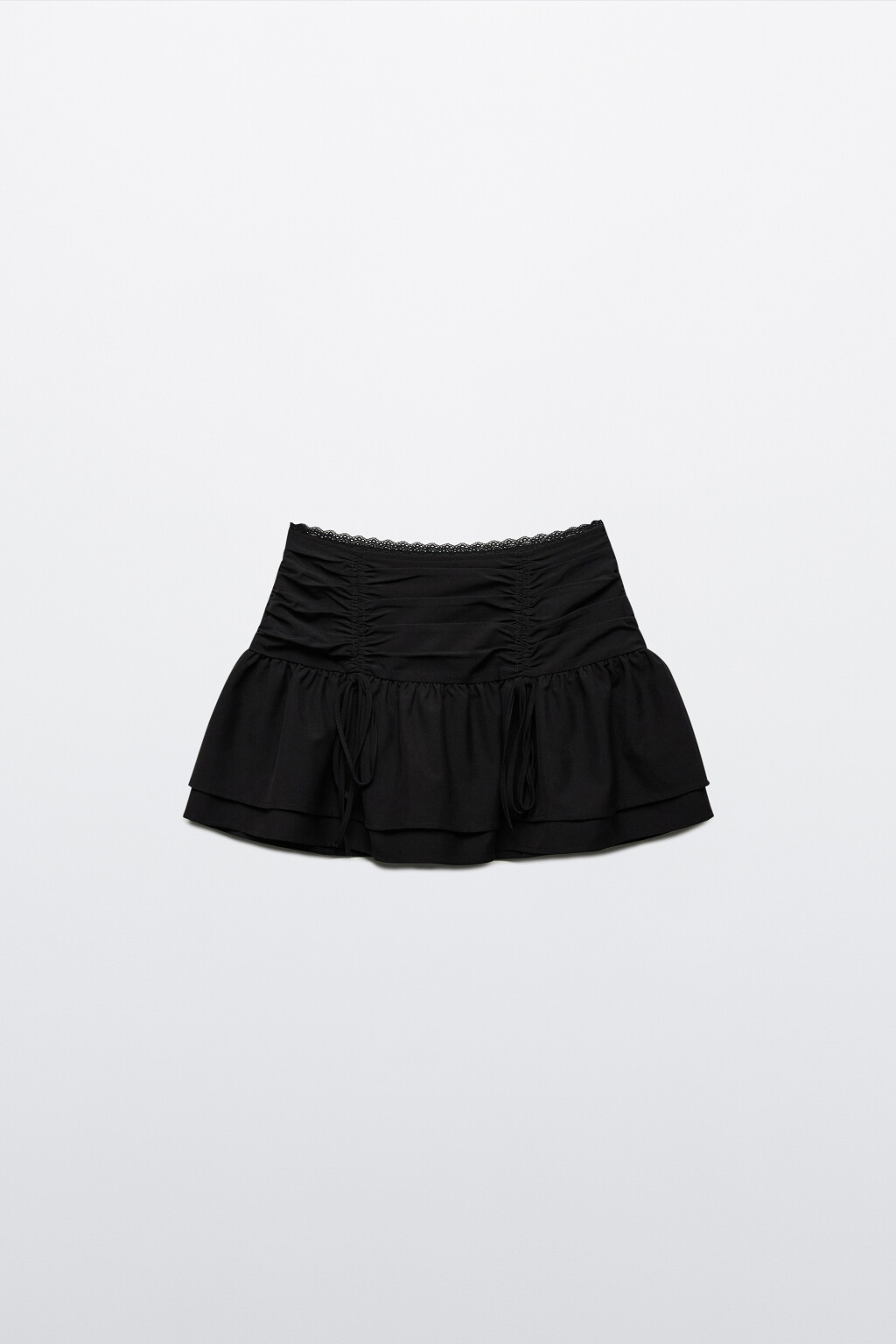 Юбка мини пышная с воланом и бельевым кружевом - цвет черный - 8