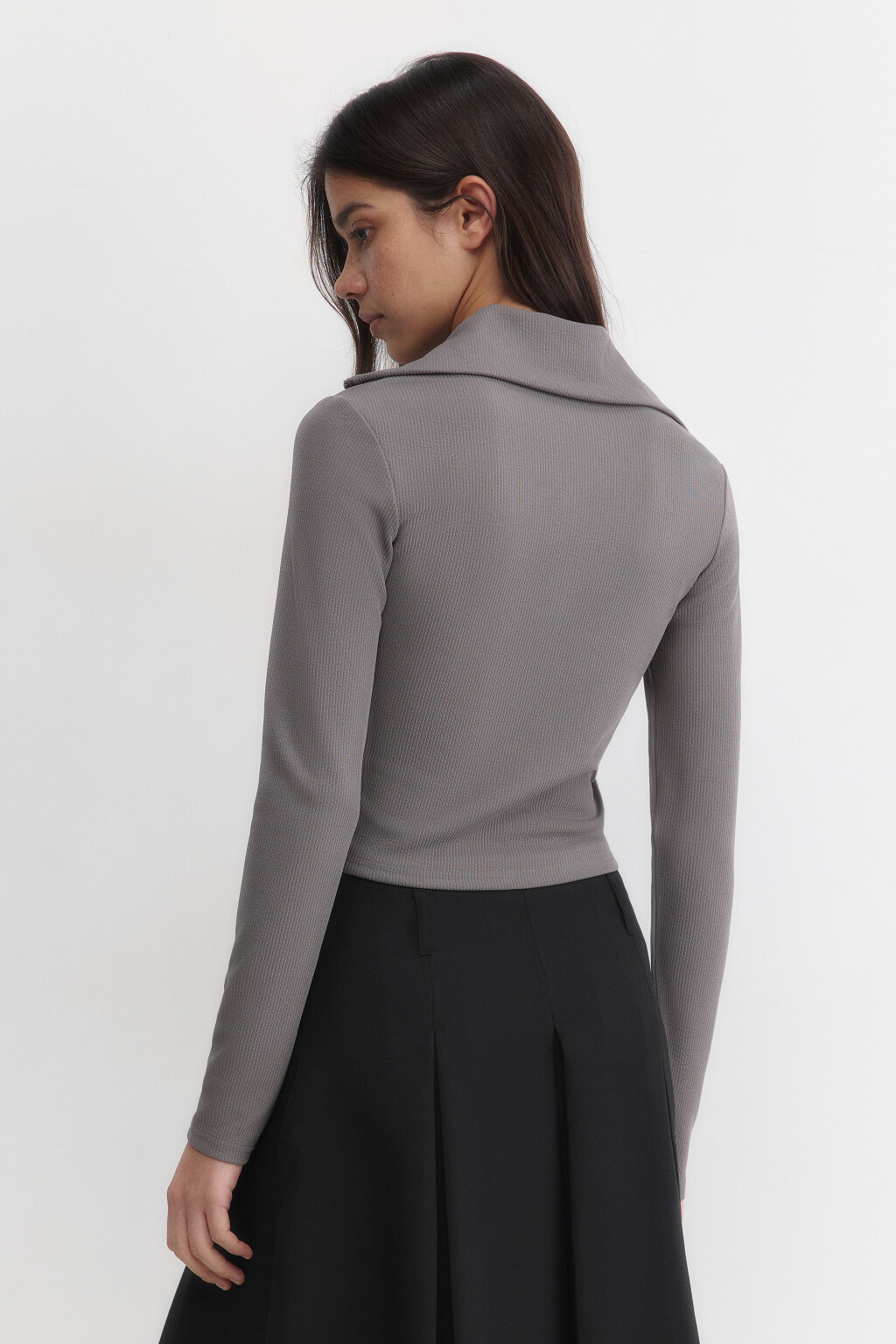 Лонгслив на молнии облегающий с воротником - цвет серый - 4