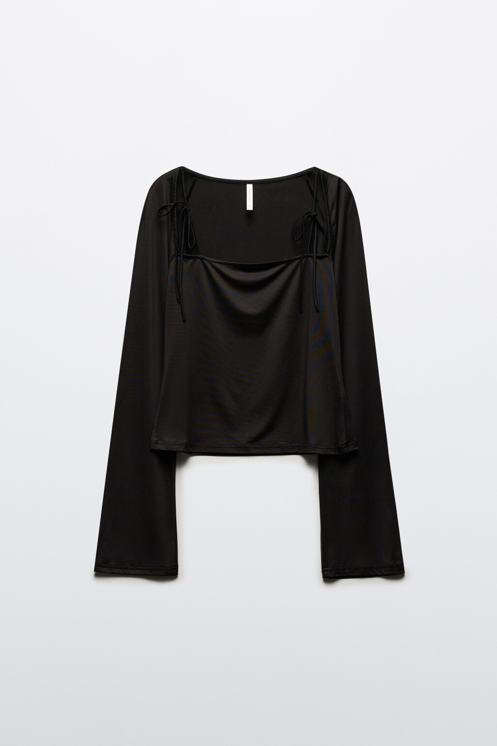 Лонгслив облегающий с вырезом-каре и бантиками - цвет черный - 8