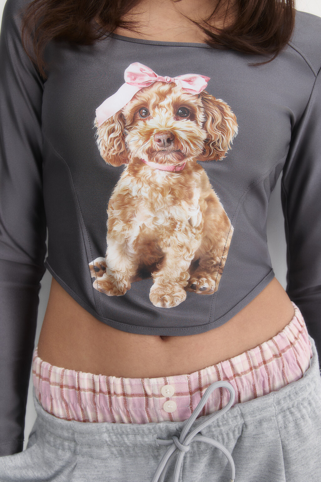 Лонгслив-корсет укороченный с принтом - цвет серый - 2