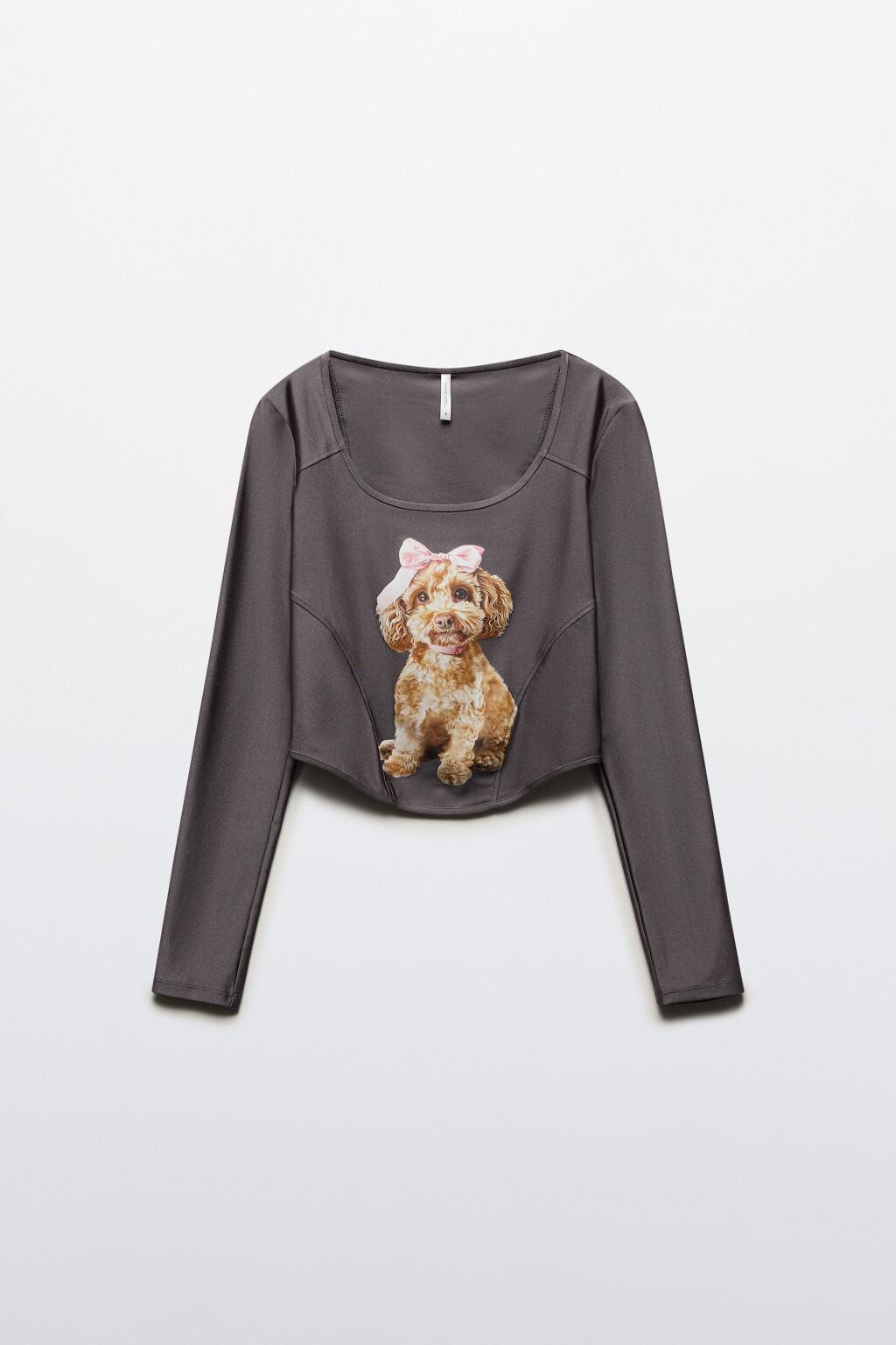 Лонгслив-корсет укороченный с принтом - цвет серый - 8