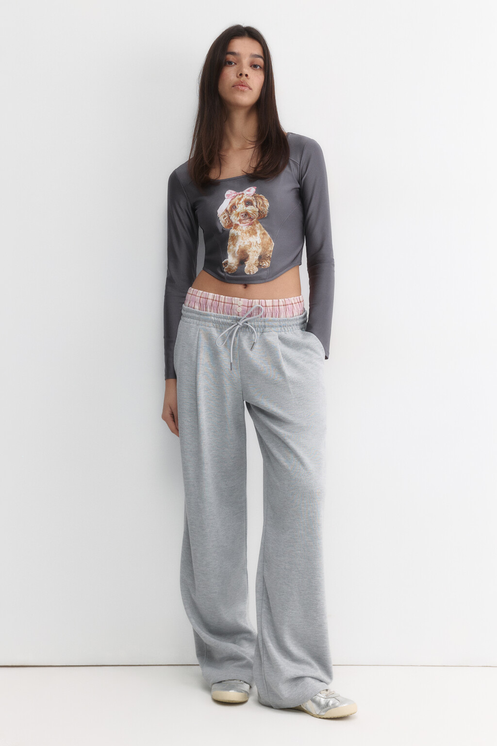 Лонгслив-корсет укороченный с принтом - цвет серый - 5