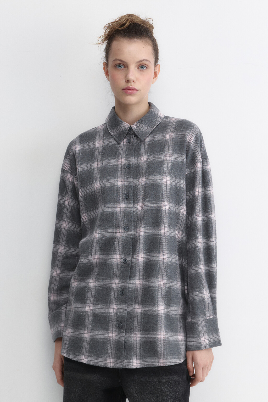 Рубашка oversize фланелевая в клетку - цвет мультиколор - 3