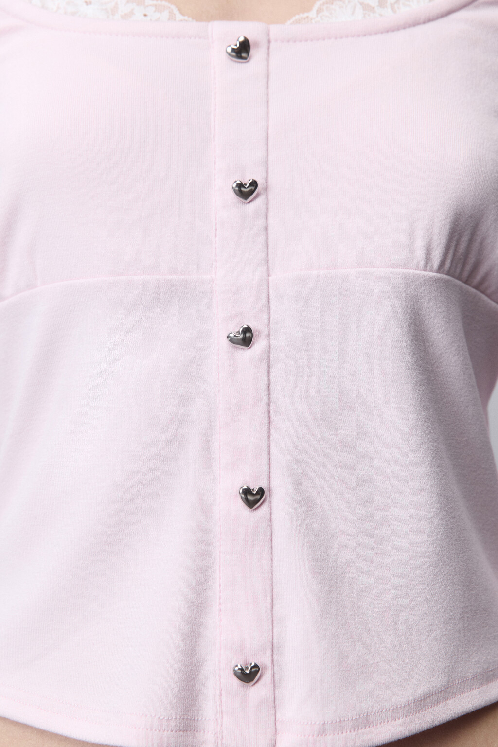 Лонгслив облегающий с вырезом-каре и кружевом - цвет розовый - 8