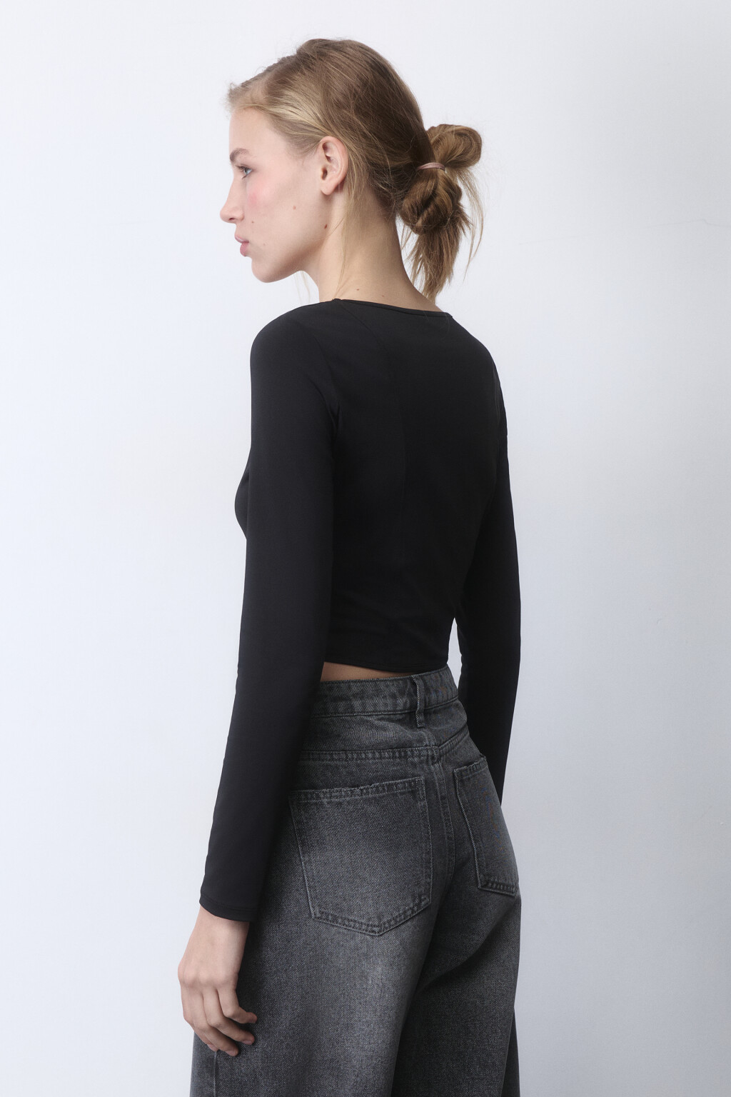 Лонгслив-корсет трикотажный с вырезом-каре - цвет черный - 4