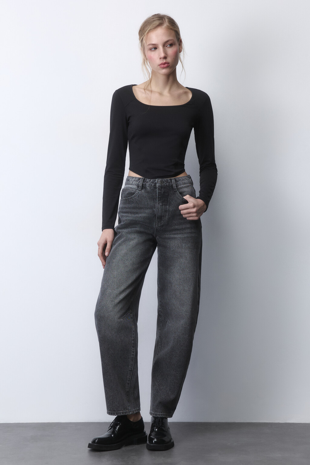 Лонгслив-корсет трикотажный с вырезом-каре - цвет черный - 5