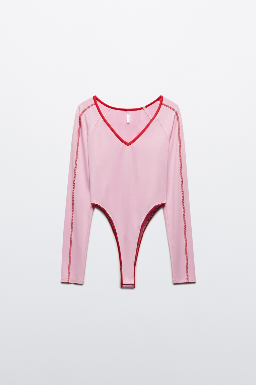 Боди-лонгслив с контрастными швами - цвет розовый - 8