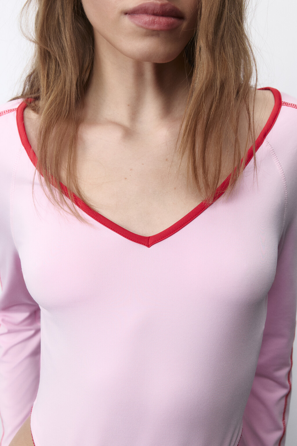 Боди-лонгслив с контрастными швами - цвет розовый - 7