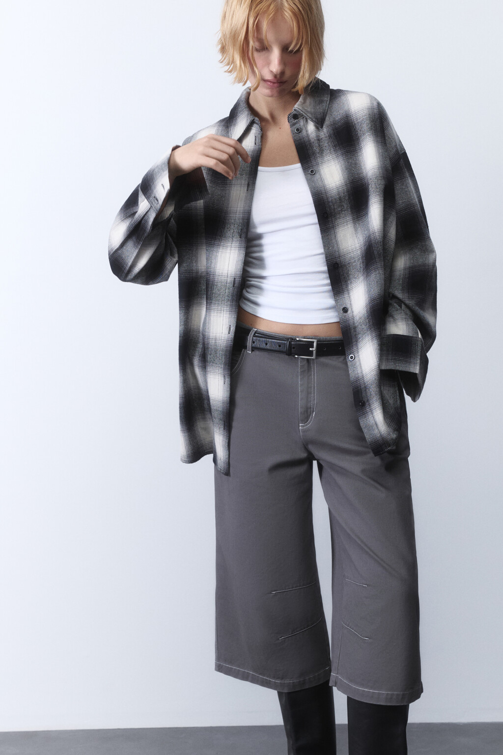 Рубашка oversize хлопковая в клетку - цвет черный - 1