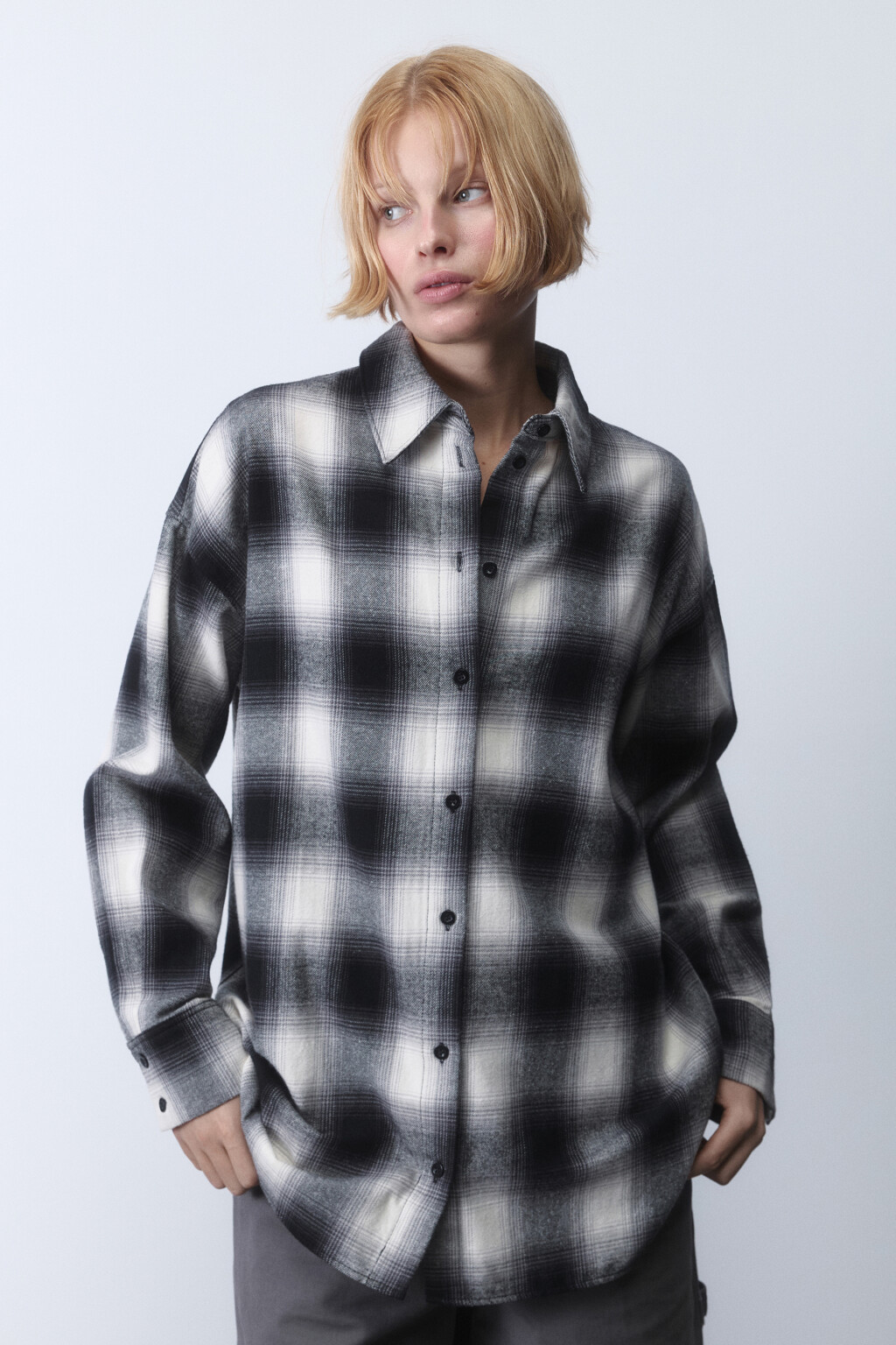 Рубашка oversize хлопковая в клетку - цвет черный - 2