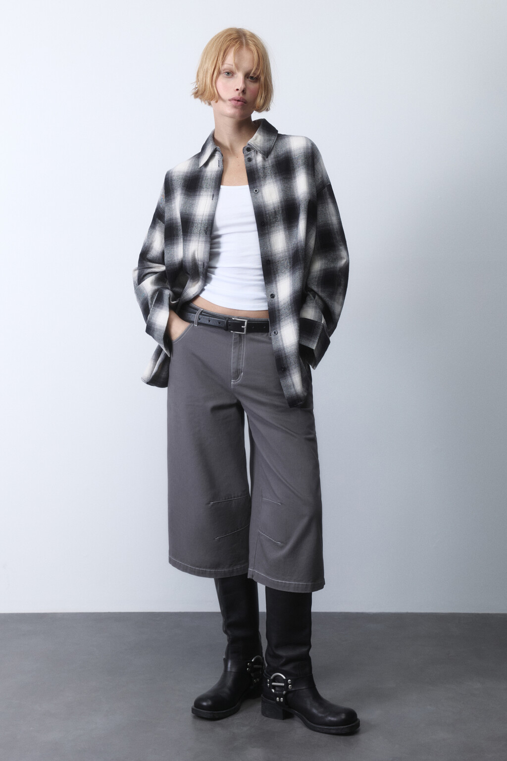 Рубашка oversize хлопковая в клетку - цвет черный - 4