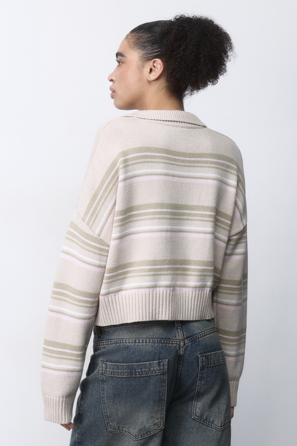 Джемпер укороченный с воротником-поло - цвет мультиколор - 5