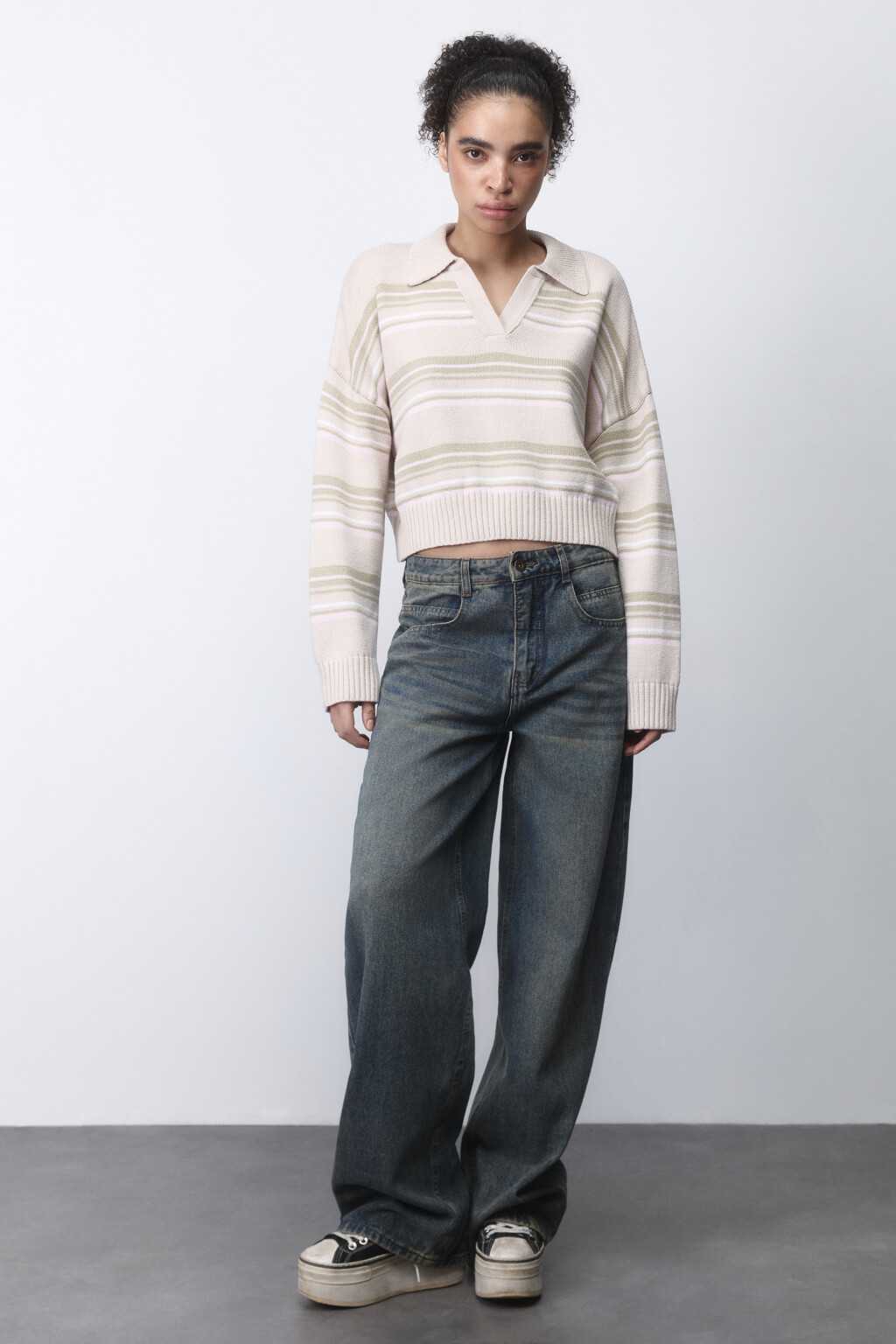 Джемпер укороченный с воротником-поло - цвет мультиколор - 6