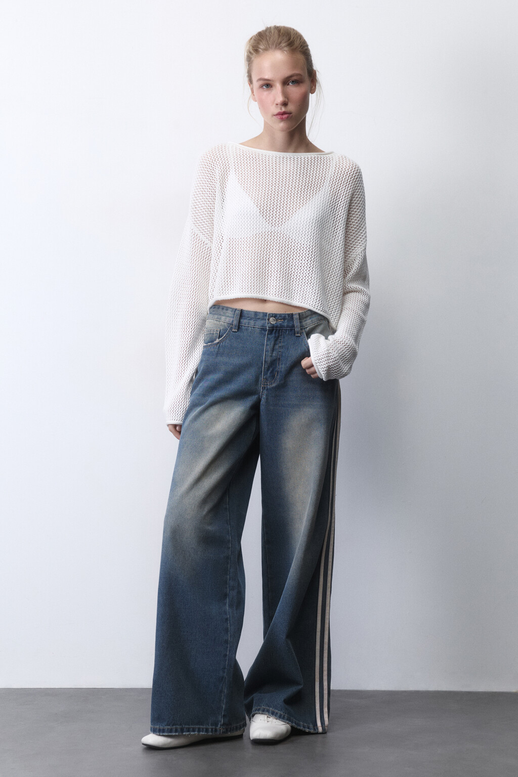 Джемпер укороченный из ткани кроше - цвет молочный - 5