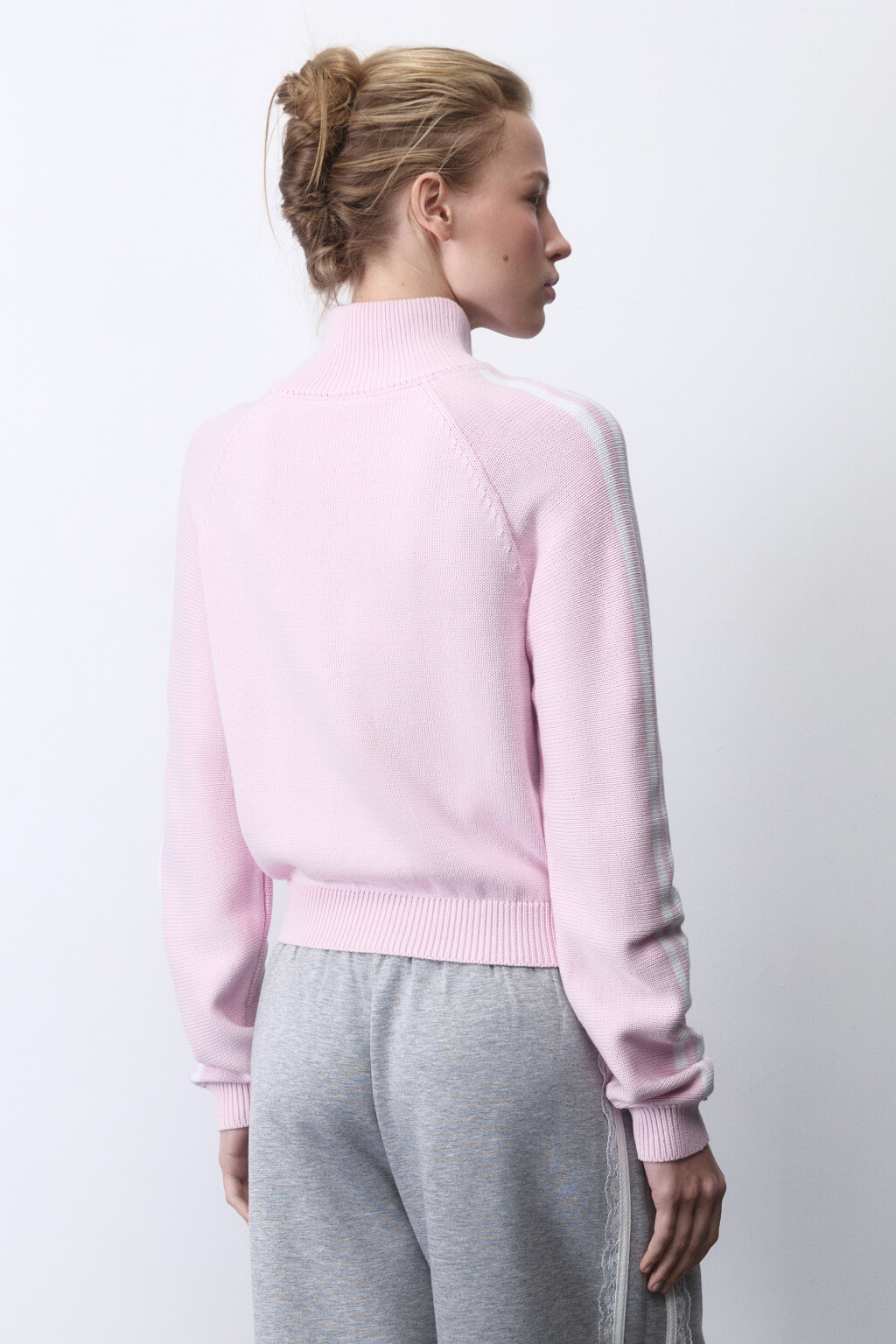 Кардиган вязаный на молнии с лампасами - цвет розовый - 5