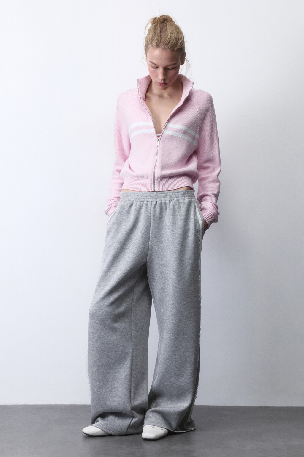 Кардиган вязаный на молнии с лампасами - цвет розовый - 6