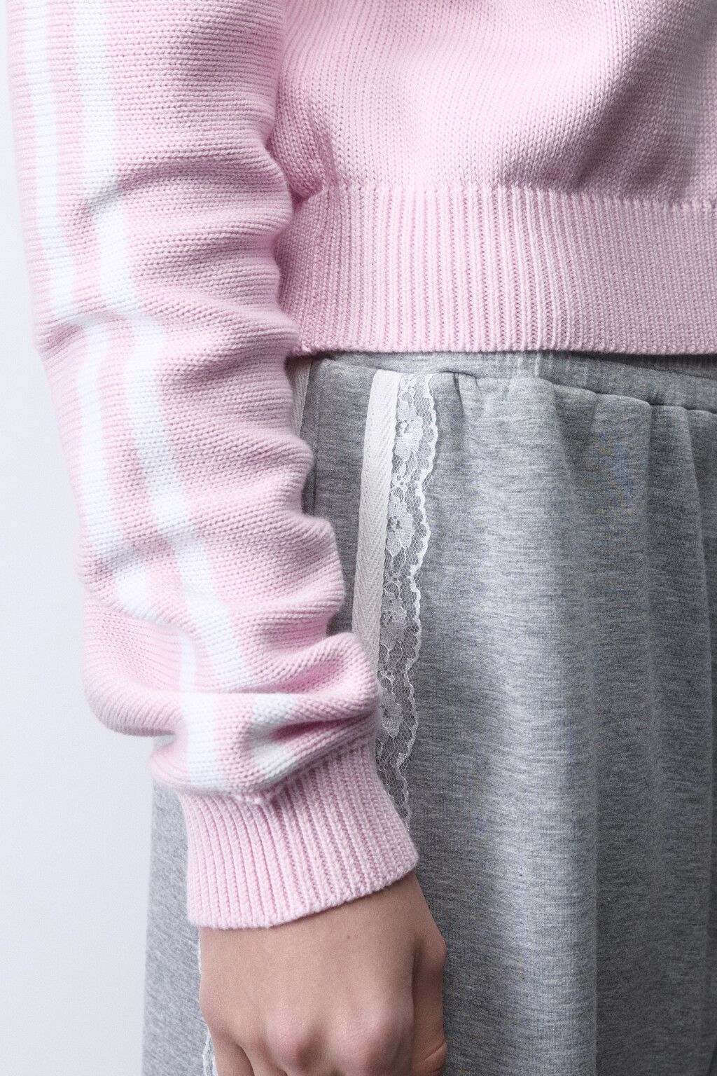 Кардиган вязаный на молнии с лампасами - цвет розовый - 7