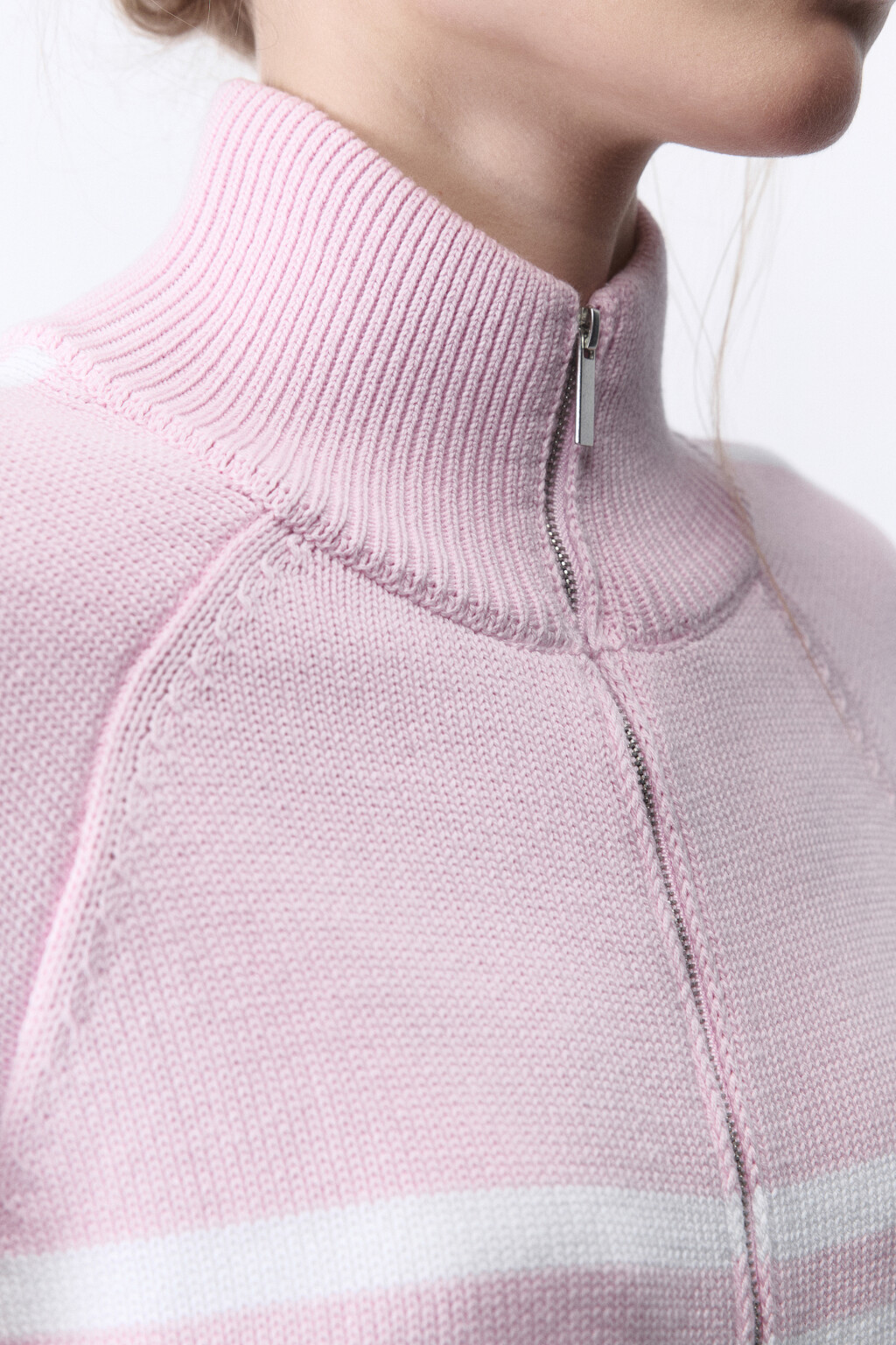 Кардиган вязаный на молнии с лампасами - цвет розовый - 8