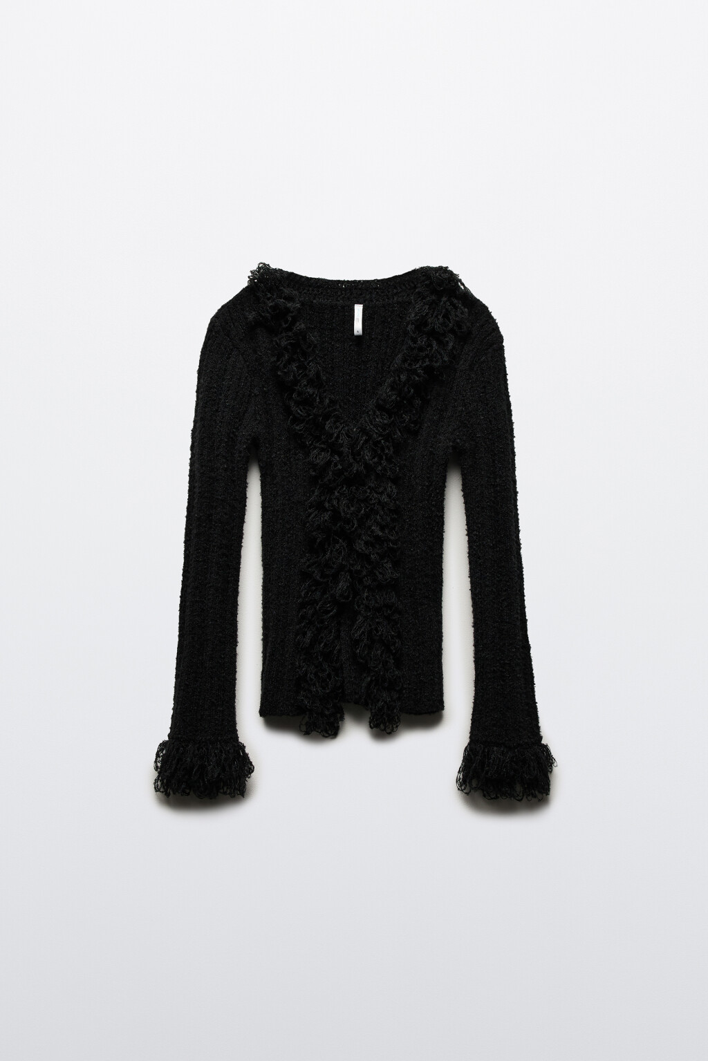 Кардиган на крючках облегающий с бахромой - цвет черный - 9