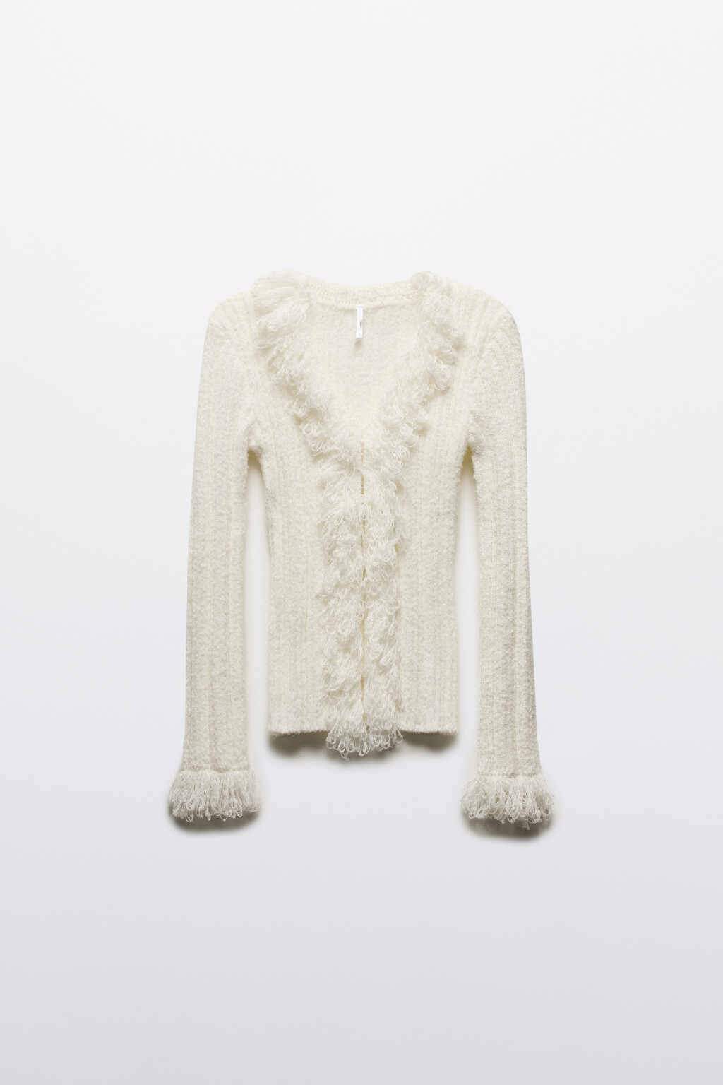Кардиган на крючках облегающий с бахромой - цвет молочный - 9
