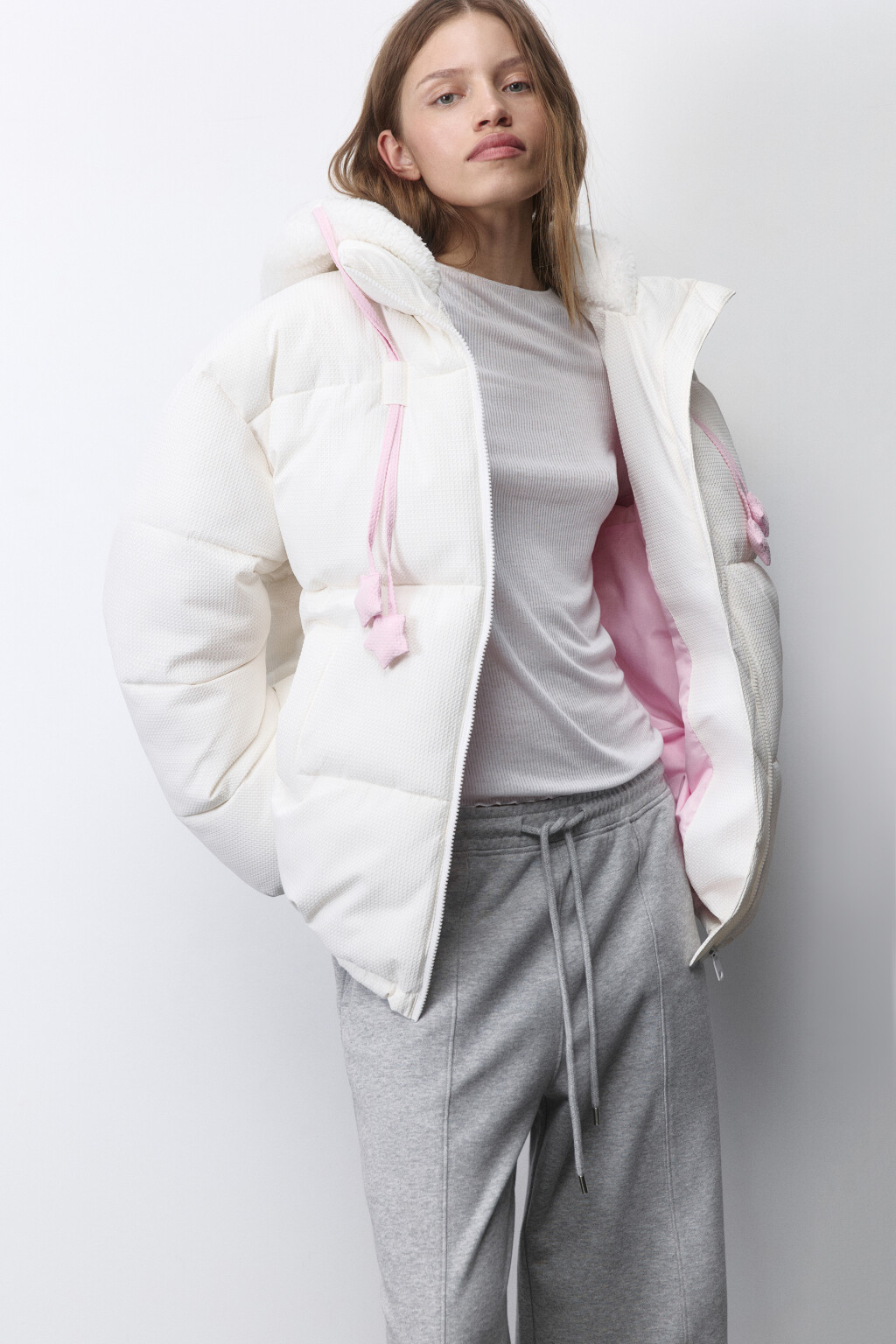 Куртка стеганая с флисовым капюшоном и ушками - цвет молочный - 2