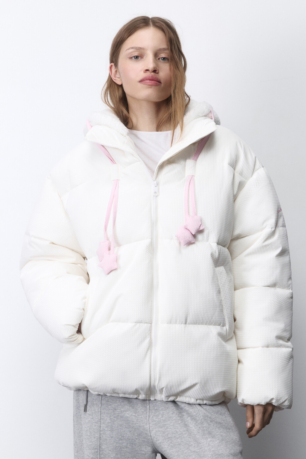Куртка стеганая с флисовым капюшоном и ушками - цвет молочный - 4