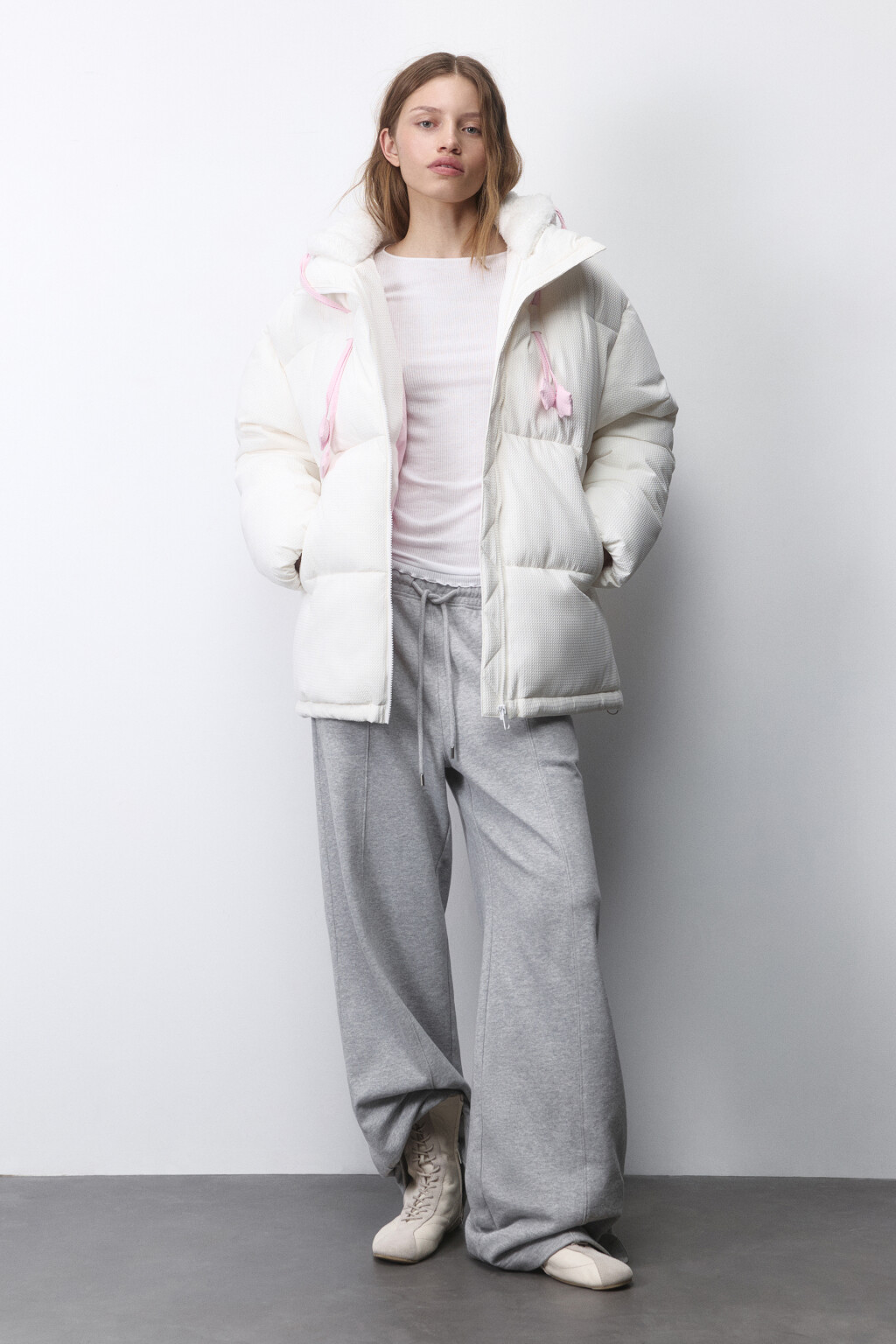 Куртка стеганая с флисовым капюшоном и ушками - цвет молочный - 6