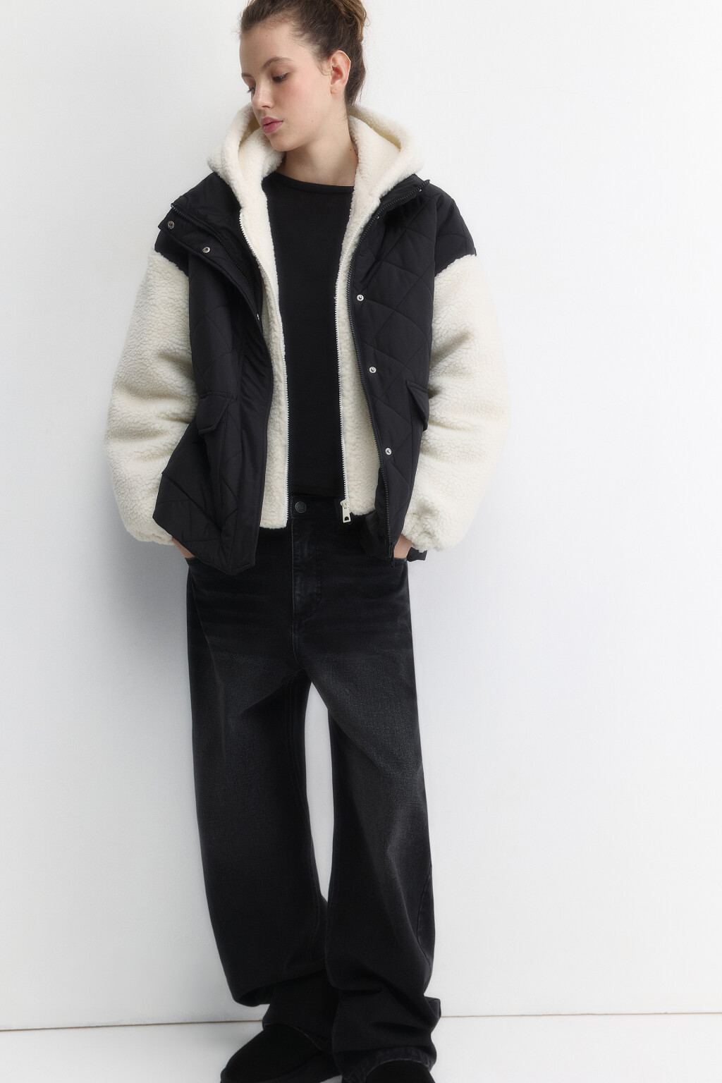 Куртка двуслойная плюшевая со стеганым верхом - цвет мультиколор - 1