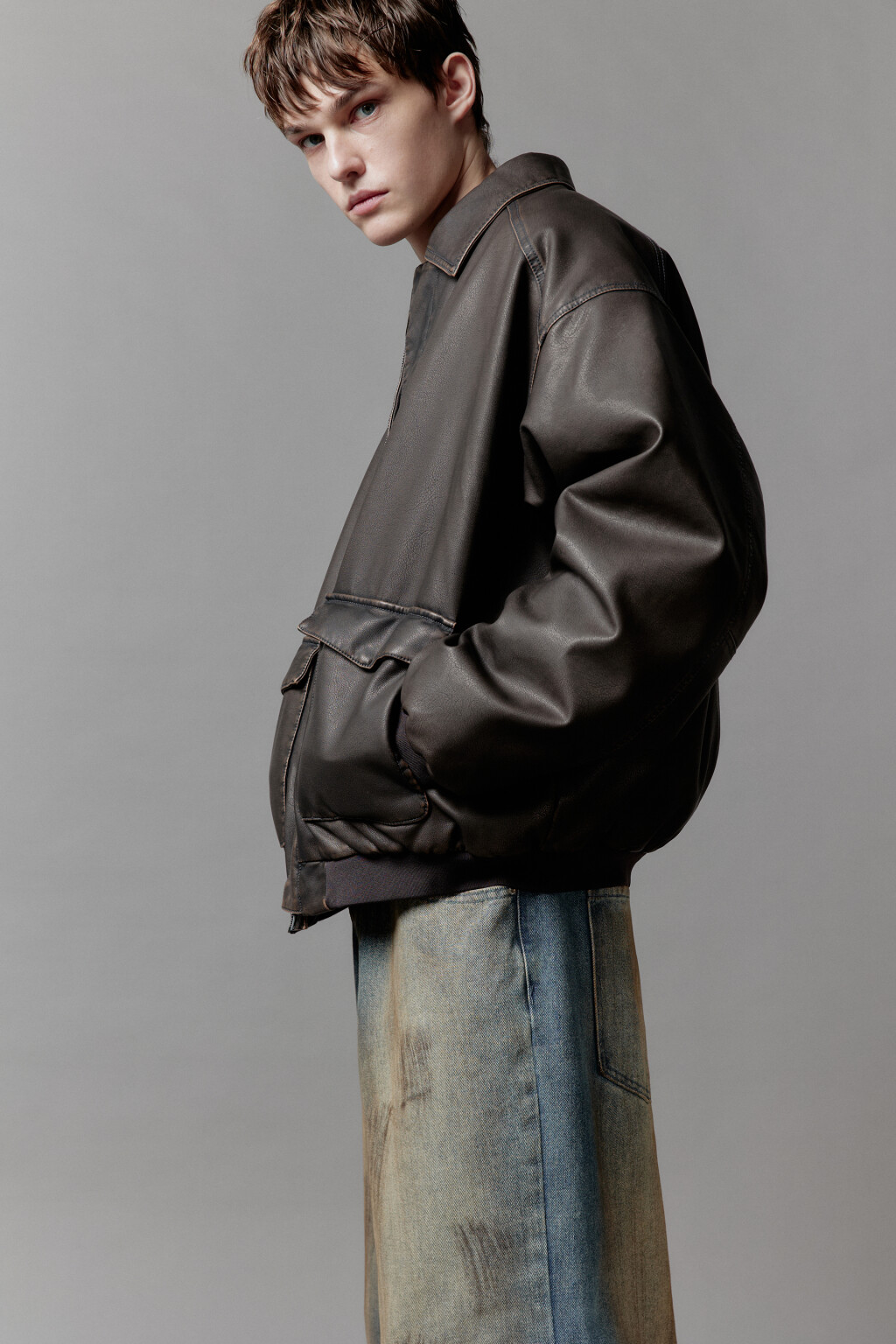 Куртка-бомбер утепленная в винтажном стиле - цвет коричневый - 4