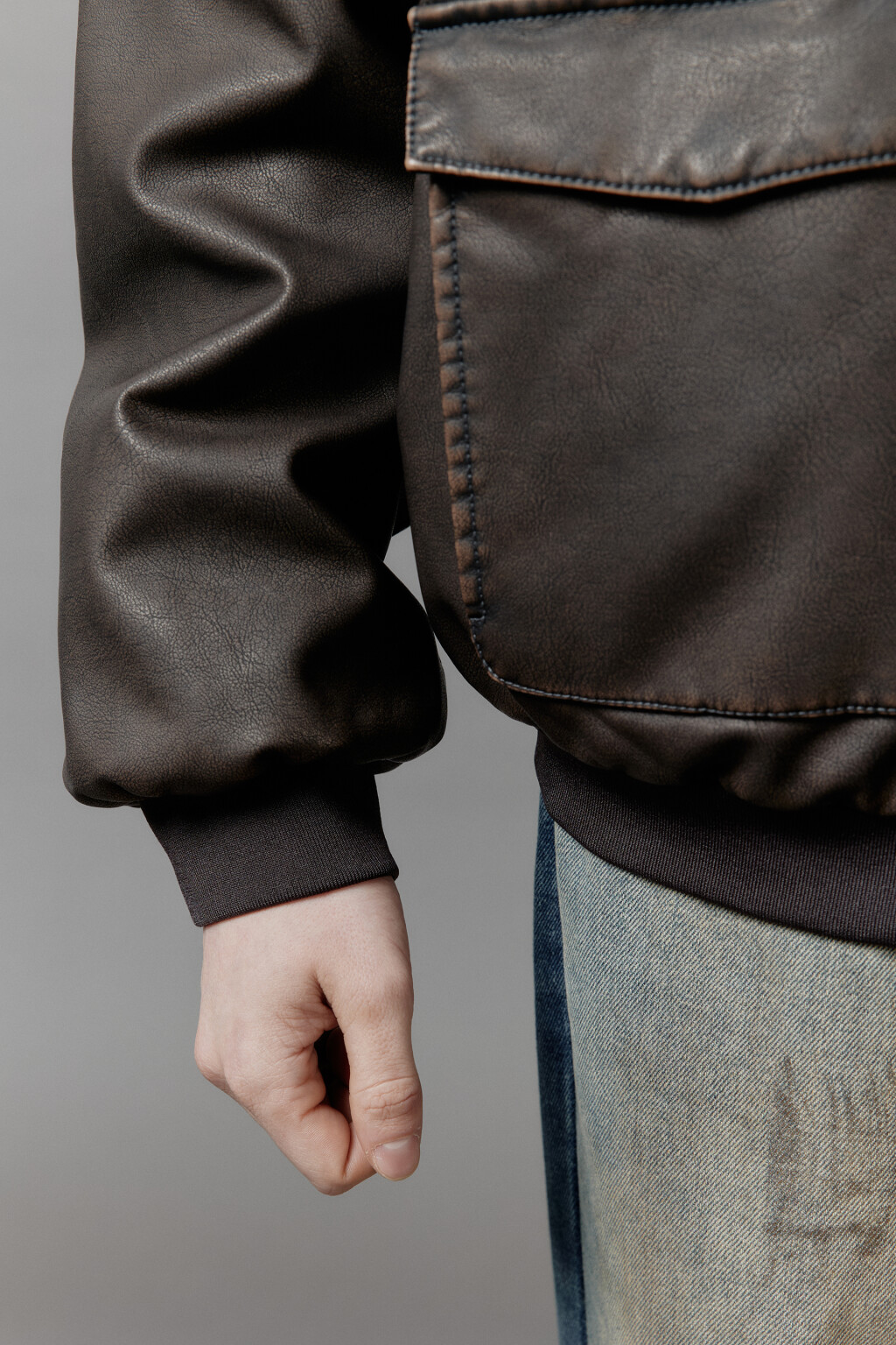 Куртка-бомбер утепленная в винтажном стиле - цвет коричневый - 11