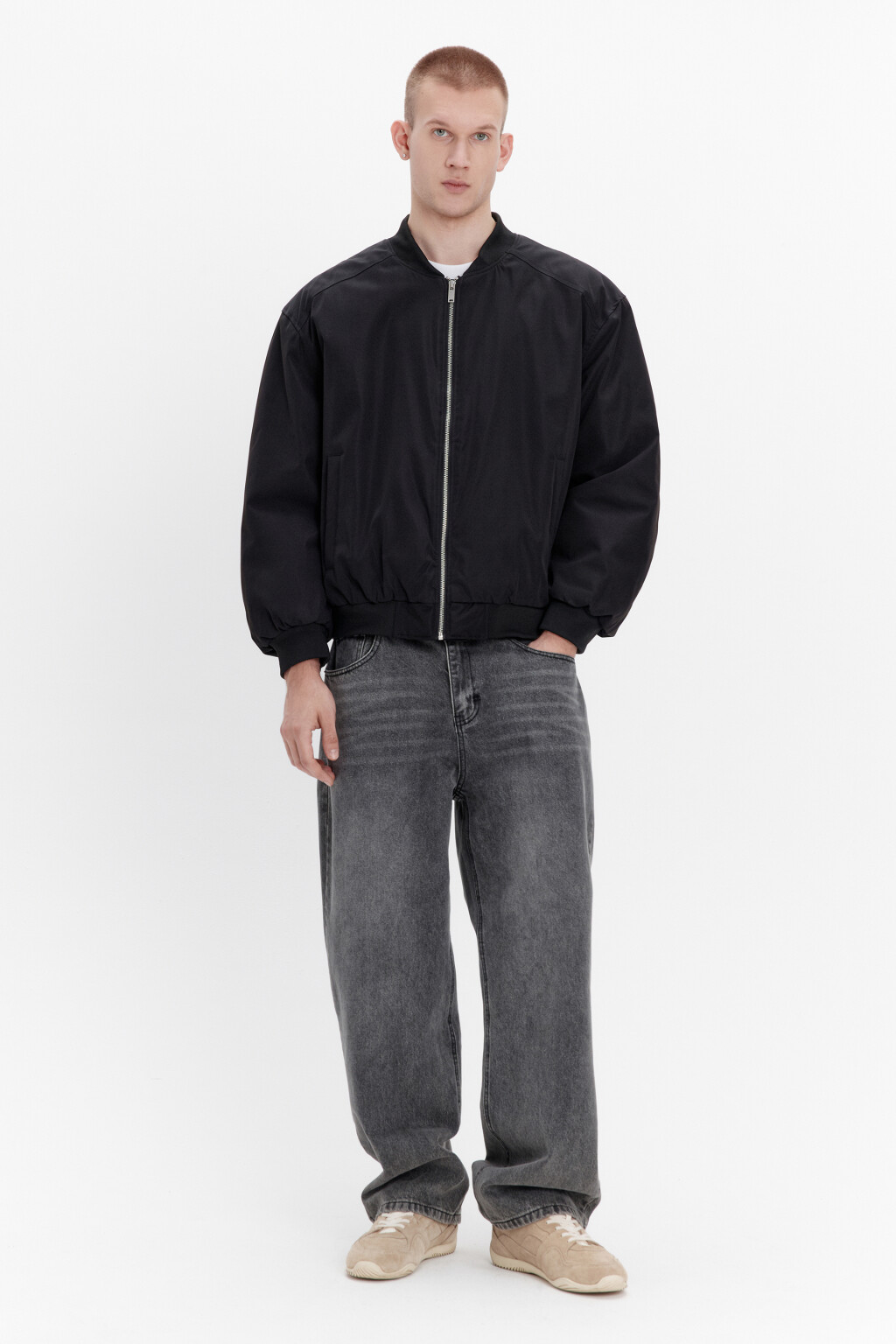 Куртка-бомбер свободная на утеплителе - цвет черный - 5