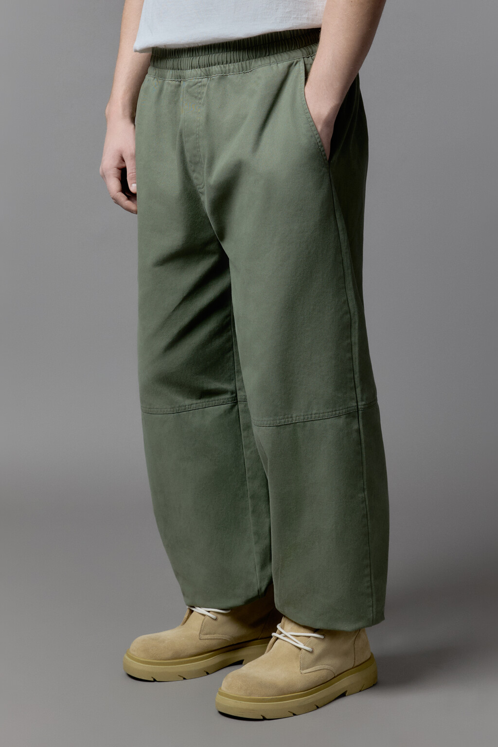 Брюки-джоггеры хлопковые с утяжками по низу - цвет зеленый - 3