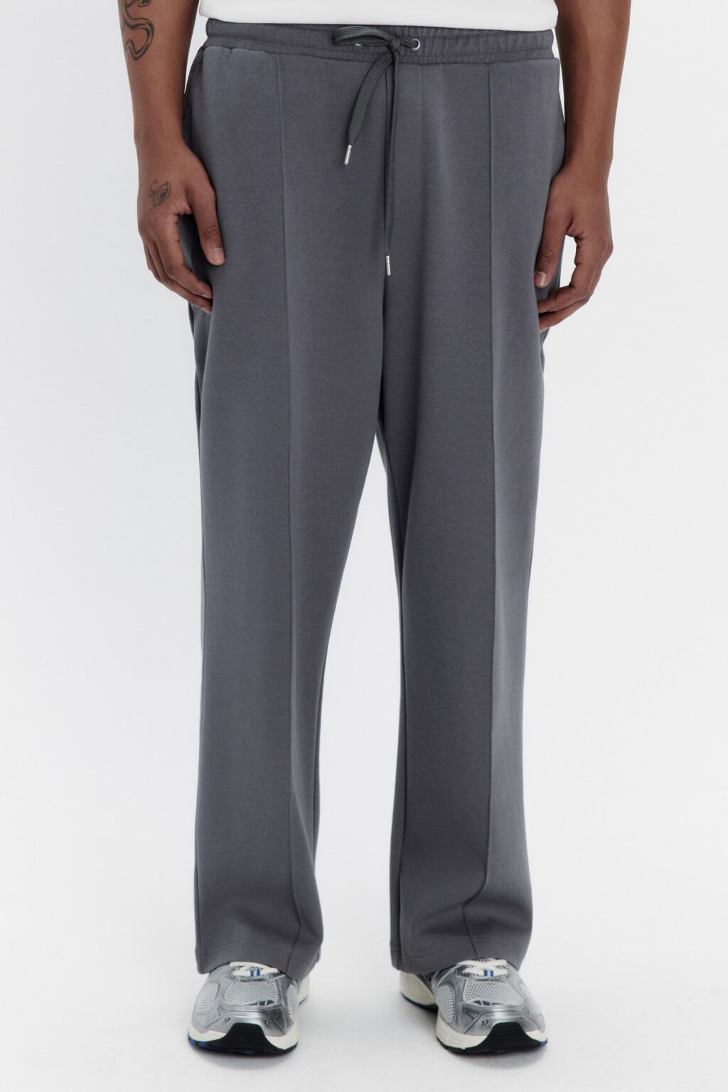 Брюки широкие с поясом на завязках - цвет серый - 2