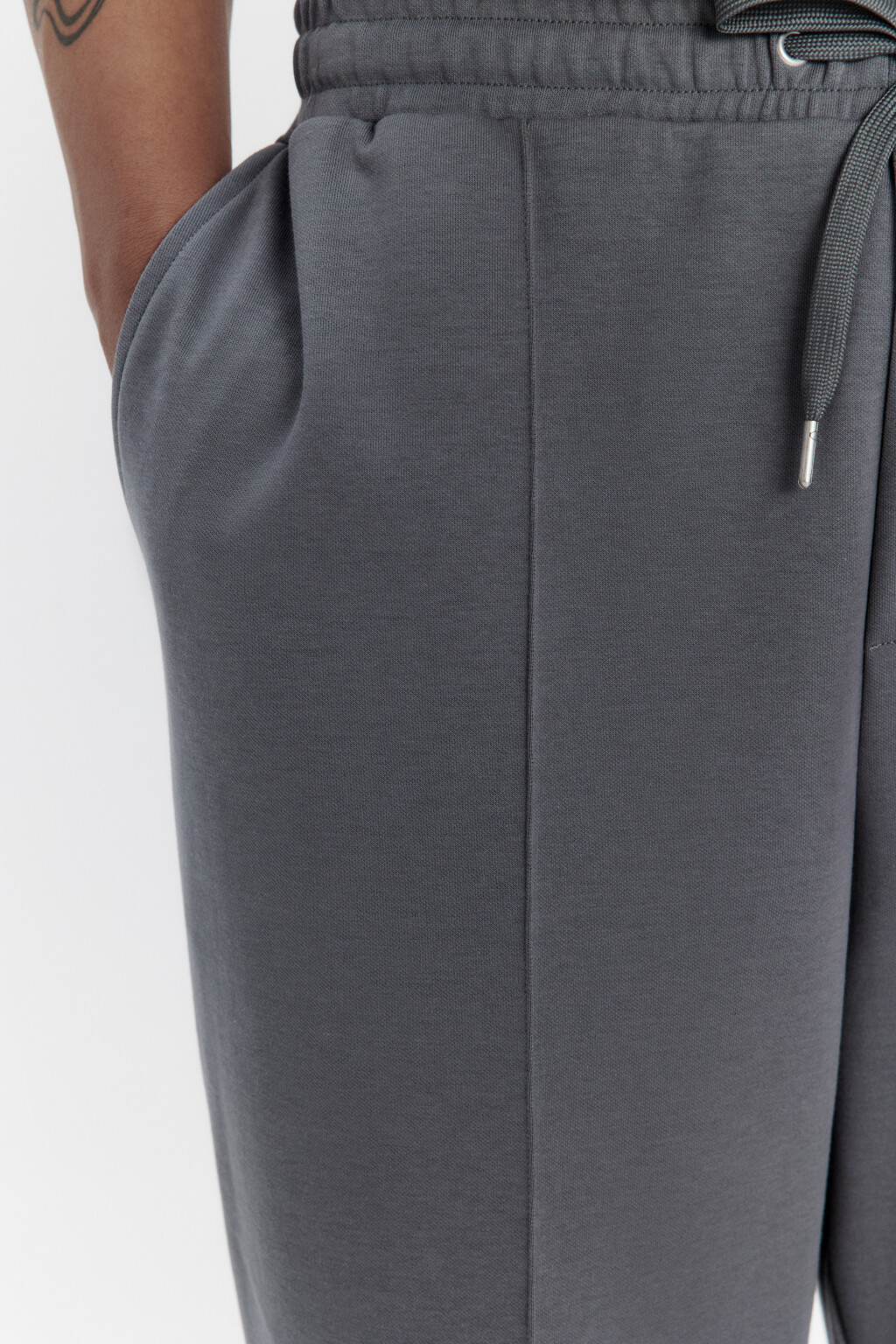 Брюки широкие с поясом на завязках - цвет серый - 5