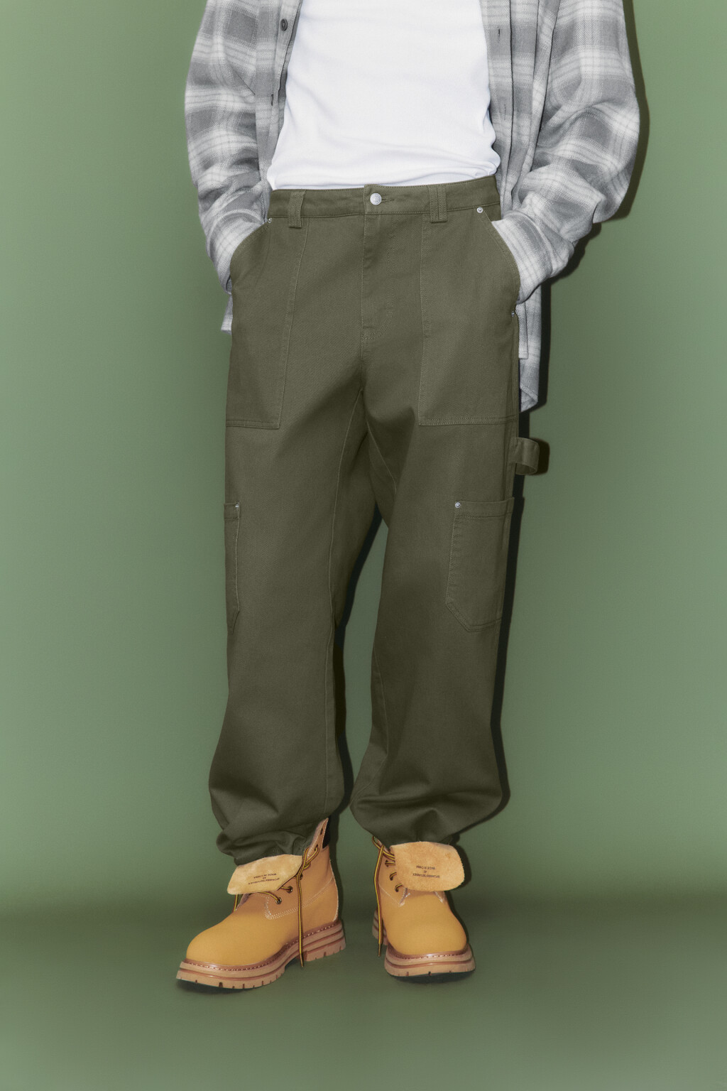 Брюки carpenter fit широкие хлопковые - цвет зеленый - 3