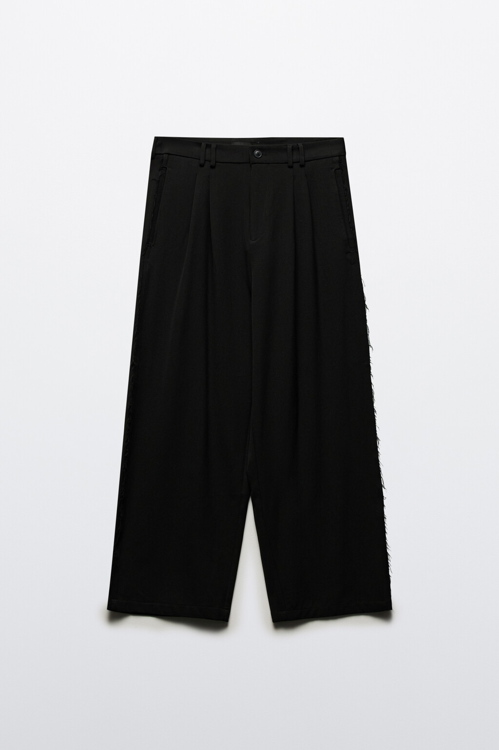 Брюки широкие с бахромой по боковым швам - цвет черный - 9