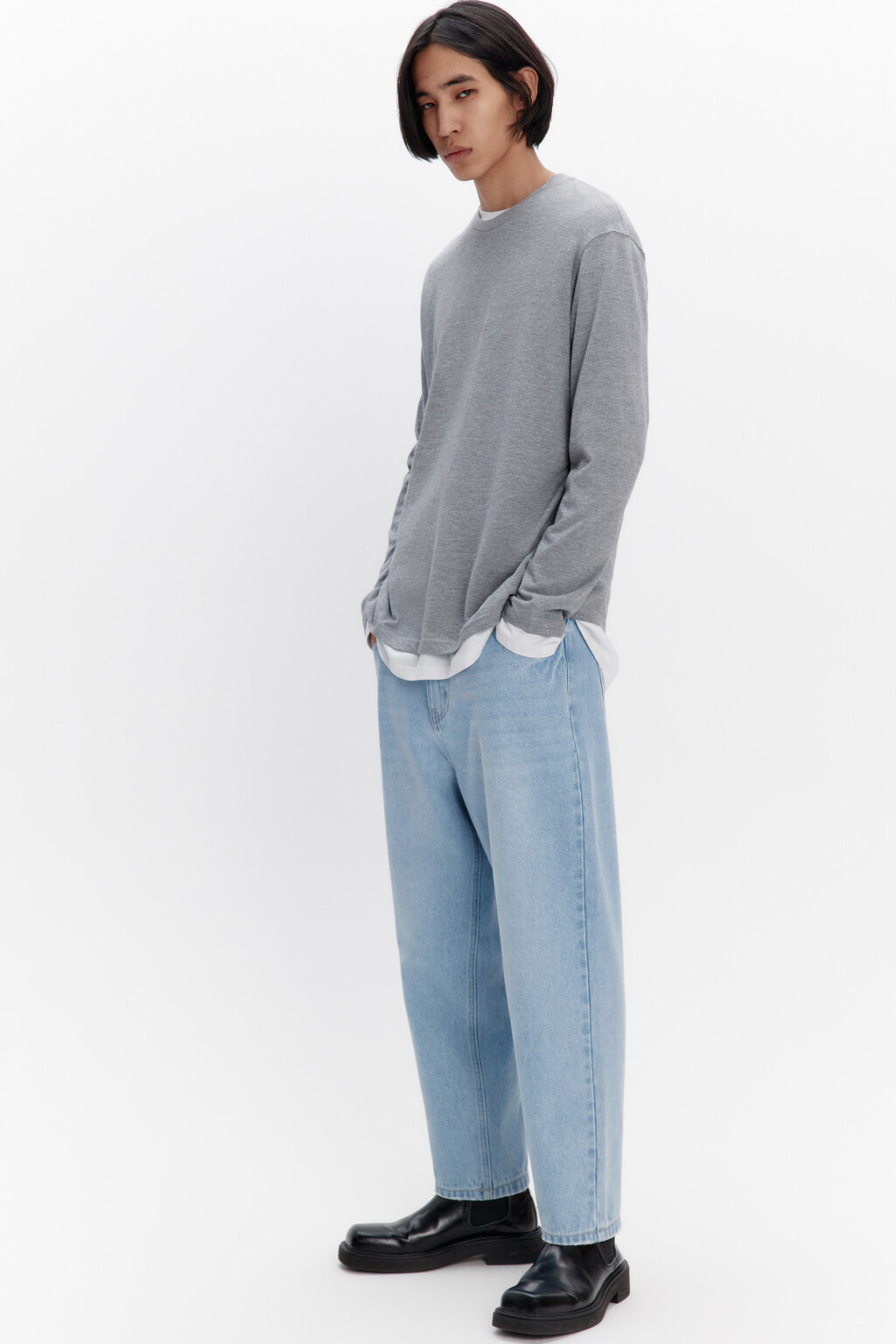 Джинсы-бананы широкие со средней посадкой - цвет голубой - 1