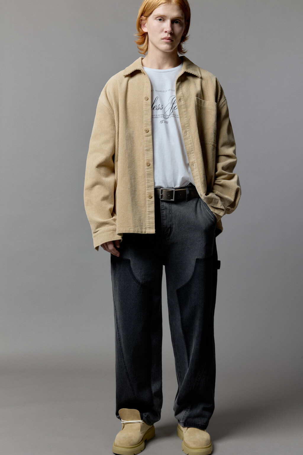 Джинсы baggy fit в стиле пэчворк - цвет серый - 1