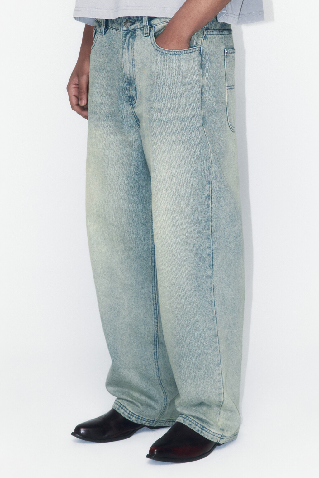 Джинсы skater fit широкие со стиркой - цвет голубой - 3