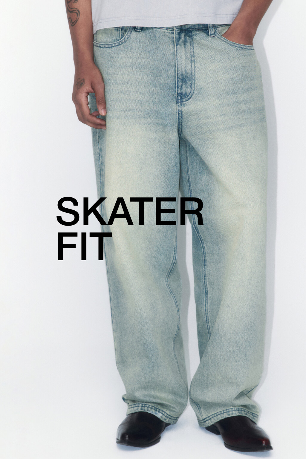 Джинсы skater fit широкие со стиркой - цвет голубой - 1