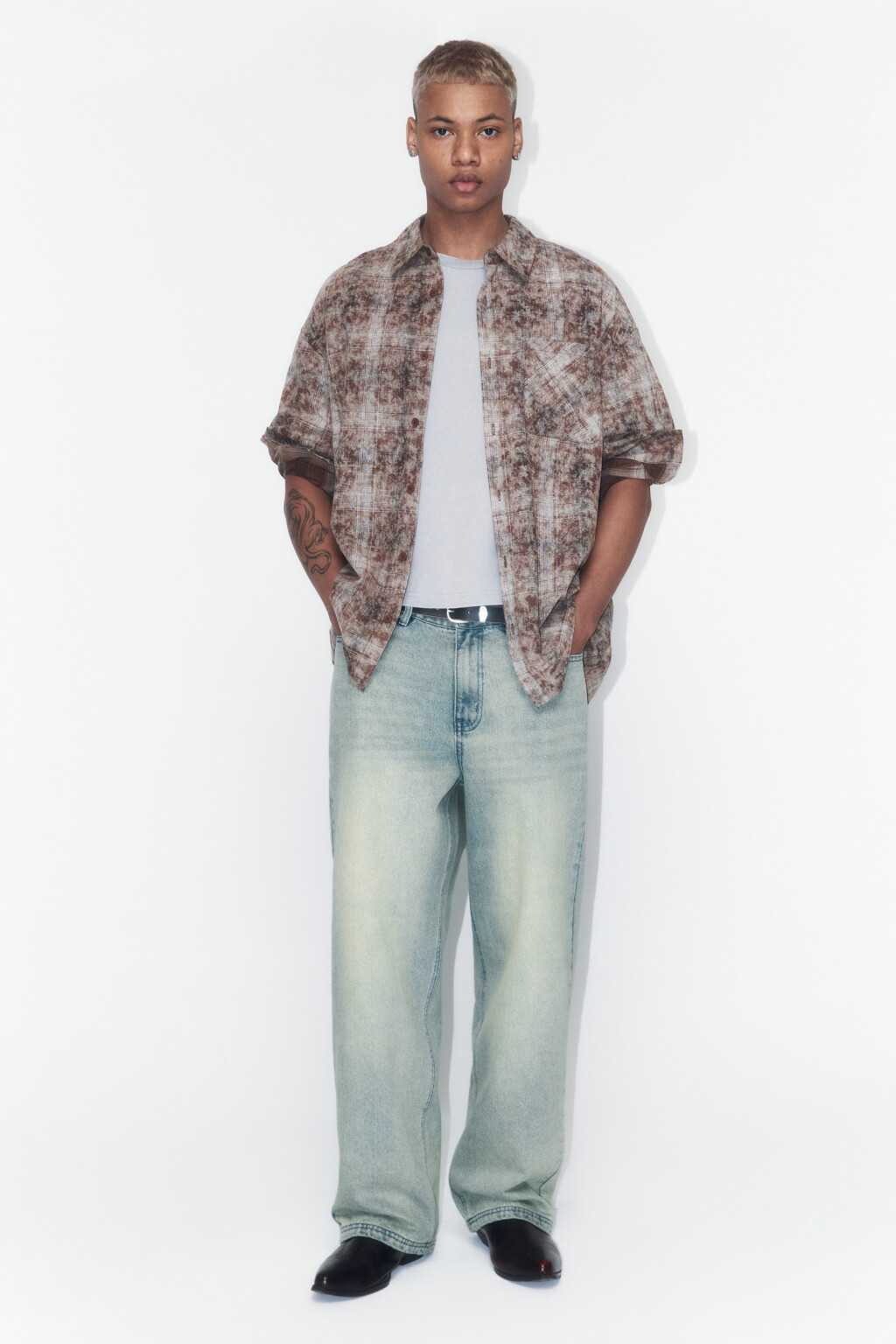 Джинсы skater fit широкие со стиркой - цвет голубой - 4