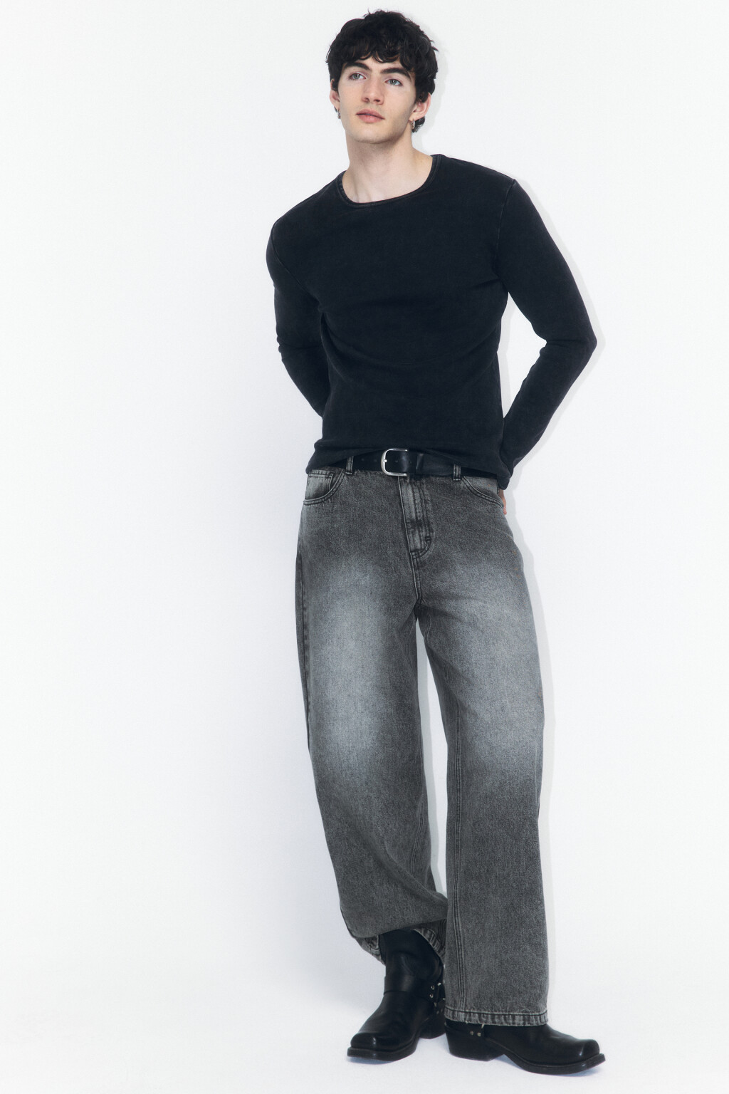 Джинсы baggy с выстиранным эффектом - цвет серый - 1