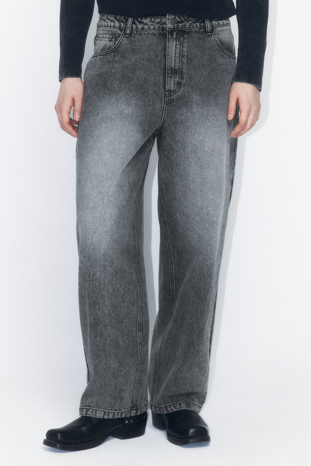 Джинсы baggy с выстиранным эффектом - цвет серый - 3