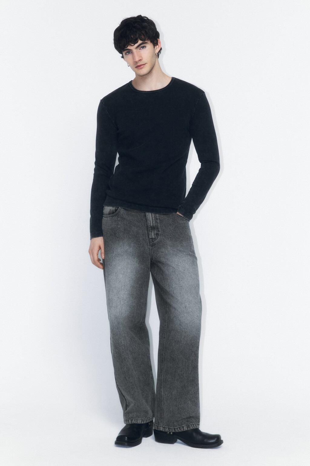 Джинсы baggy с выстиранным эффектом - цвет серый - 4