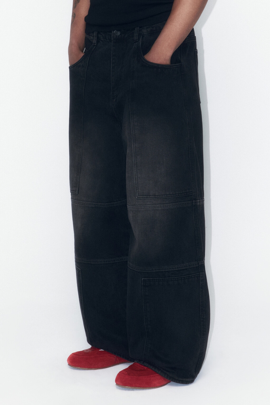 Джинсы baggy широкие с декоративными швами - цвет черный - 3