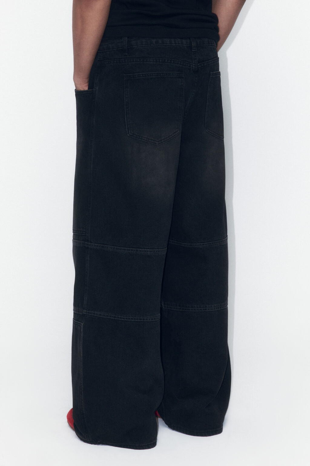 Джинсы baggy широкие с декоративными швами - цвет черный - 4