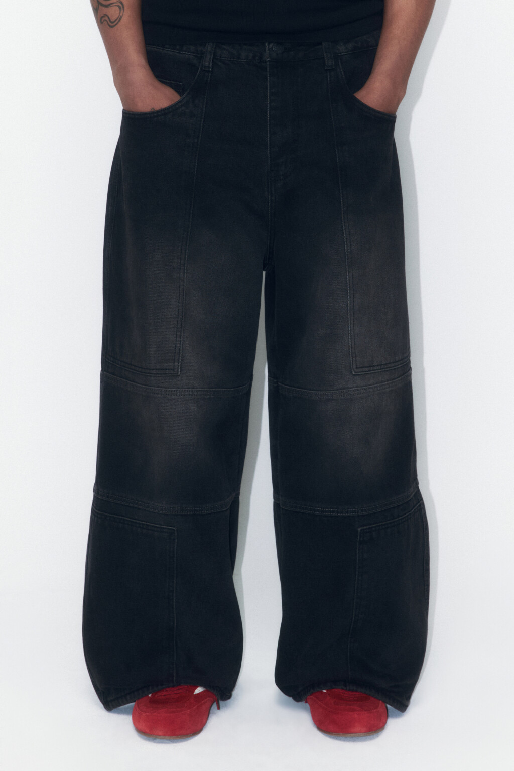 Джинсы baggy широкие с декоративными швами - цвет черный - 5