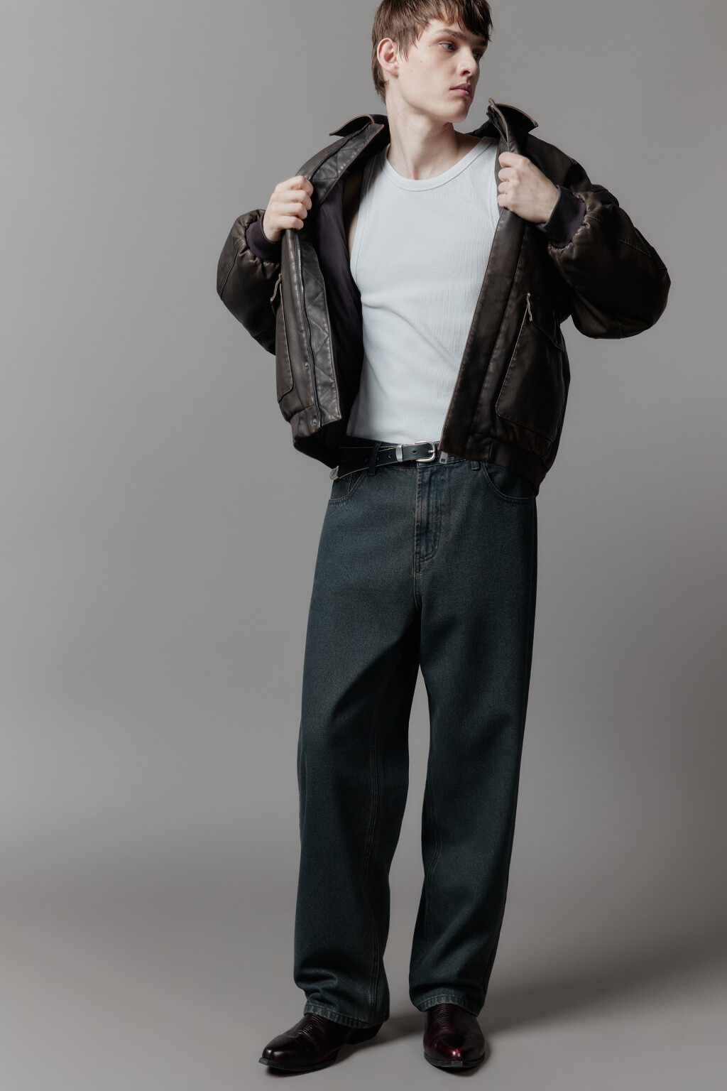 Джинсы baggy fit широкие с вареным эффектом - цвет серый - 11